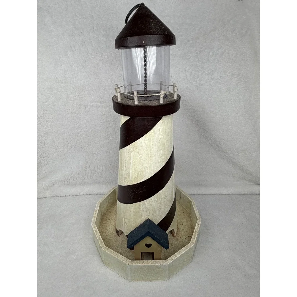 Fortunoff Bird Feeder 12in Brown White Excellent Nautical Lighthouse Wood